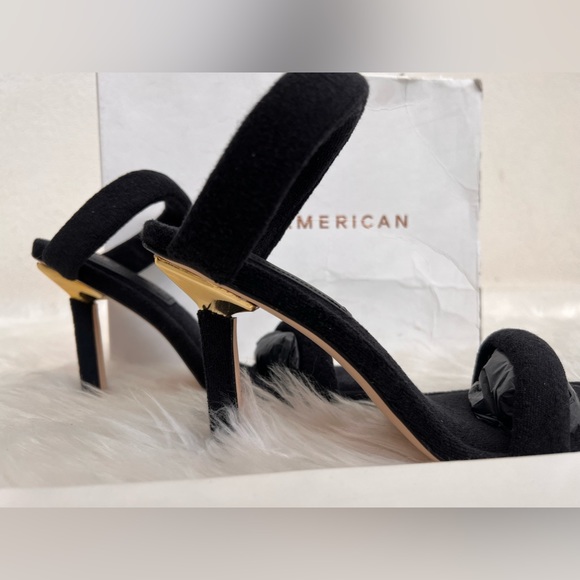 Good American Black Terry Cloth Square Toe High Heel Sz 8 - Picture 3 of 5